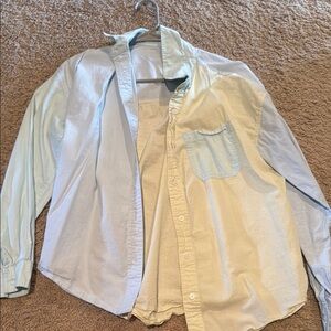 Aeropostale Women's Button Down Shirt - Light Blue and Cream